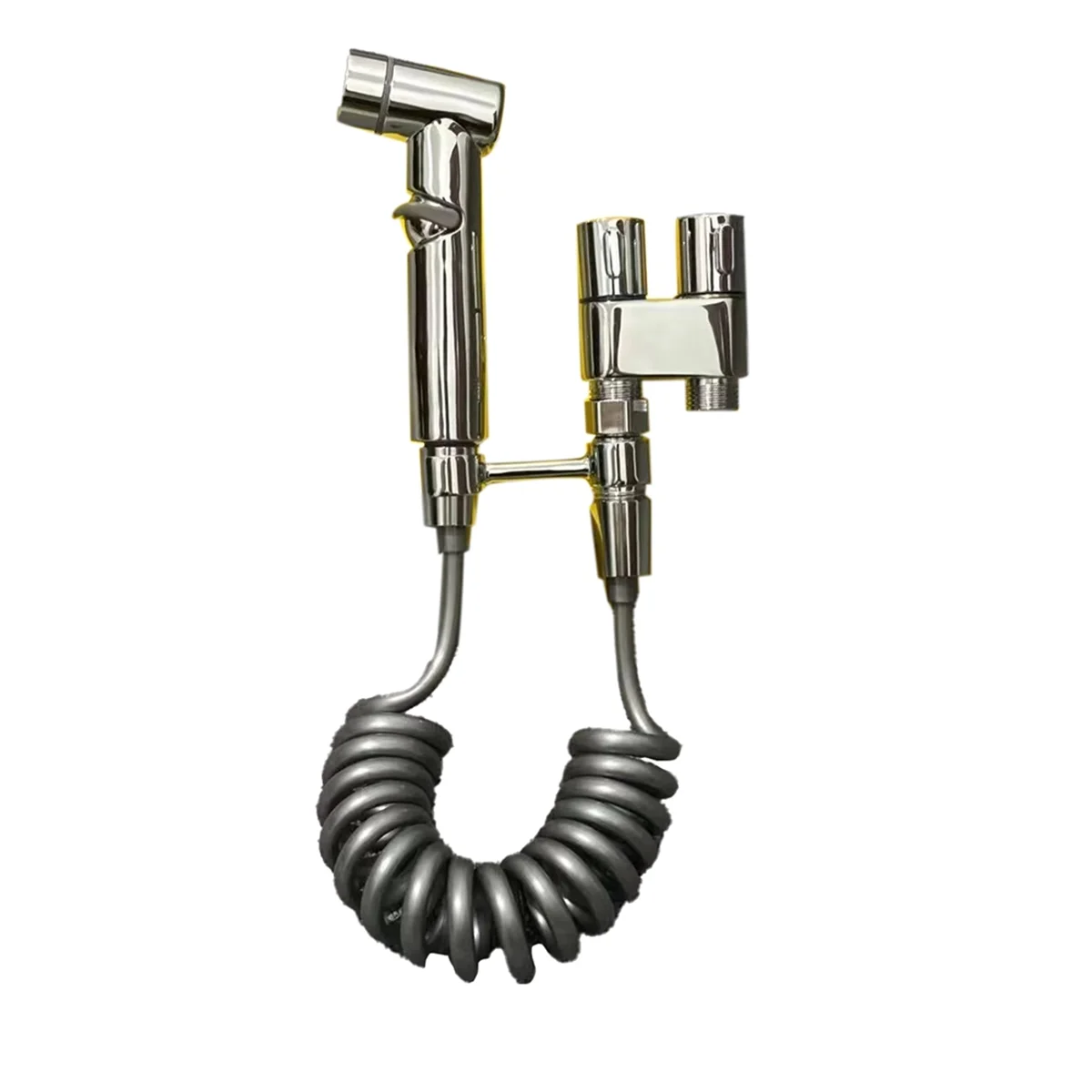Dispositivo di lavaggio per ugello pressurizzato con valvola angolare a doppia uscita per bidet portatile per WC domestico in acciaio inossidabile Argento