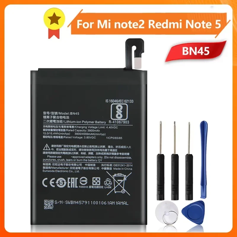 

Production in 2024 Replacement Battery BN45 For Xiaomi note5 Redmi Note 5 Redrice Note5 BN45 Phone Battery 4000mAh With Tool