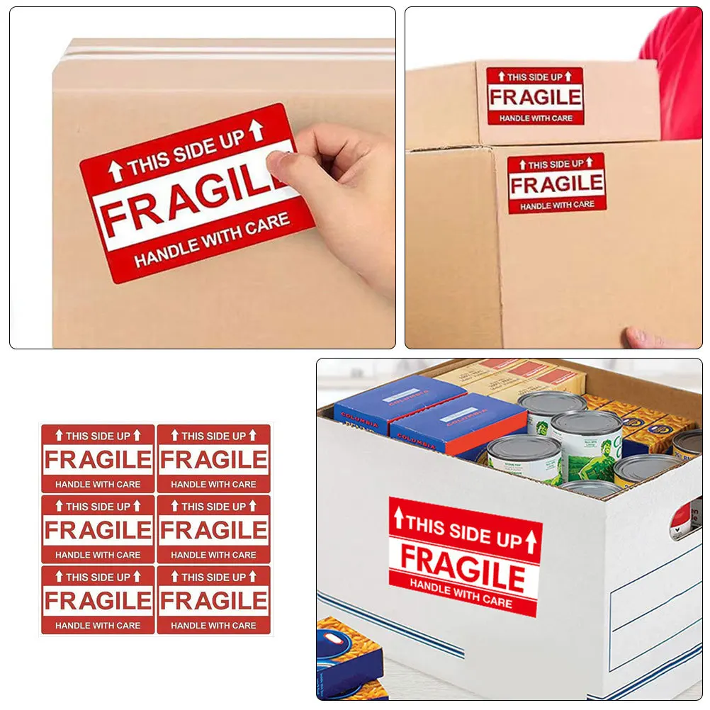 Pegatinas frágiles, 8 hojas para cajas de envío, etiquetas adhesivas de advertencia, pegatinas flexibles y frágiles fáciles de usar