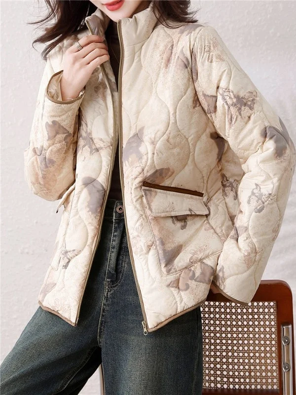 Plus Size Damen Retro Adient Stehkragen Baumwolle Jaet ort Oberbekleidung Thiened Warm Winter Faionable All-Match Mantel