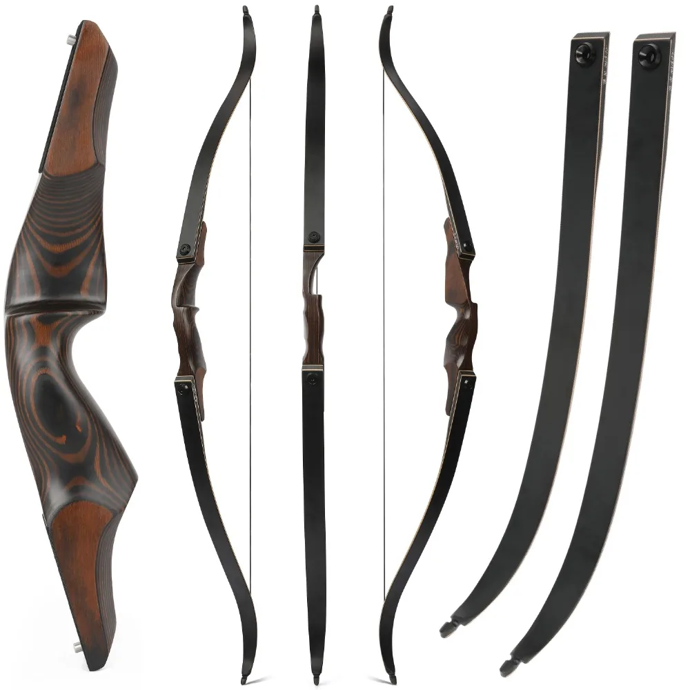 

60 Archery Recurve Bow 15" Wooden Riser 25-60lbs Bamboo Laminated Bow Limbs American Hunting Bow Shooting Target Accessories