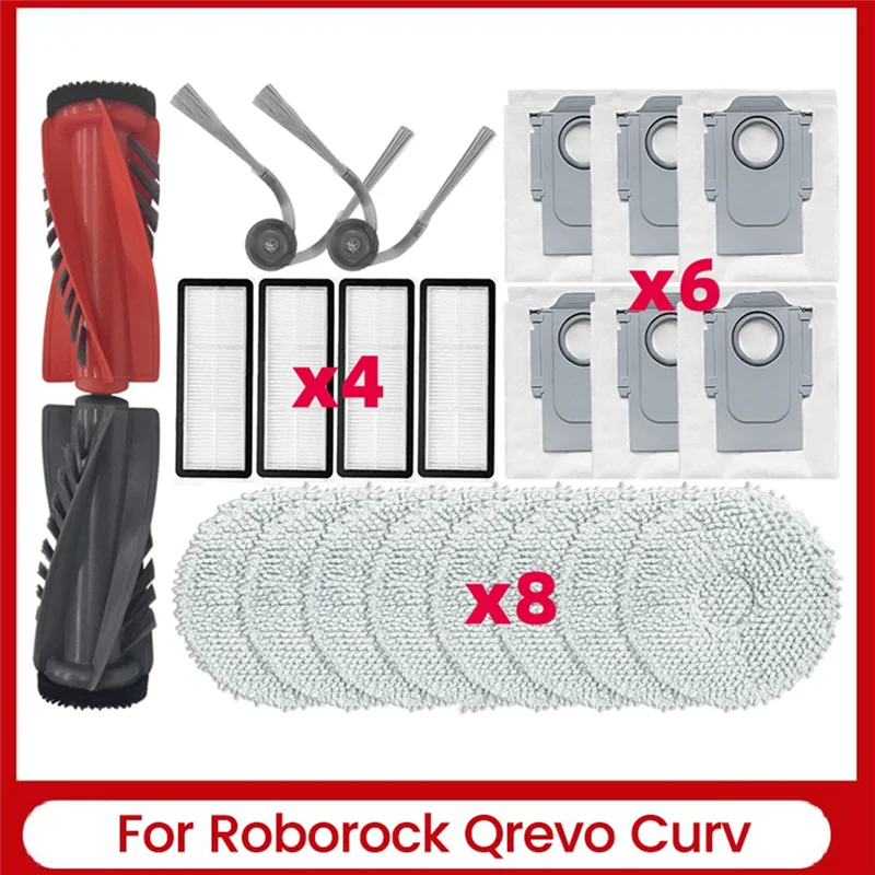 

21 шт. для Roborock Qrevo Curv, детали робота-пылесоса, двойная основная щетка, боковая щетка, фильтр, швабра, тканевый мешок для пыли-A68E