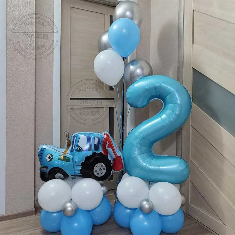 32 stücke Bauernhof Traktor Ballon Set Blau Digitale Folie Ballon Traktor Ballon Geburtstag Party Dekoration Lieferungen Baby Dusche Globos