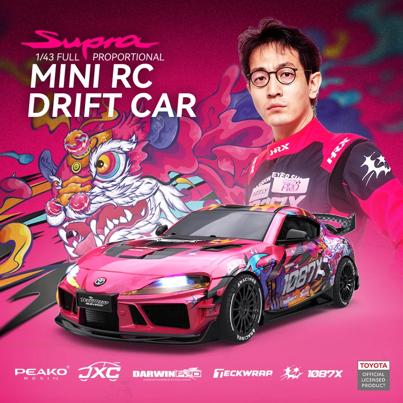 JXC SP4301 RC Drift Car 1087X Supra 1/43 2.4G 4WD Mini Racing Car Toys Model Remote Control With Gyroscope LED Collection Gifts