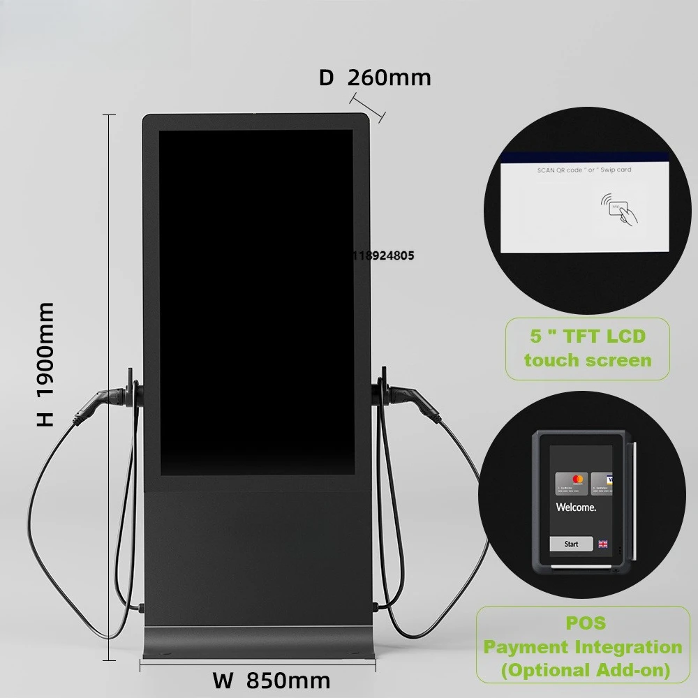 Car Charger Commercial Use Vehicle Charging Pile EV Fast Charging Station with Advertising Display 14kw 22kw 44kw