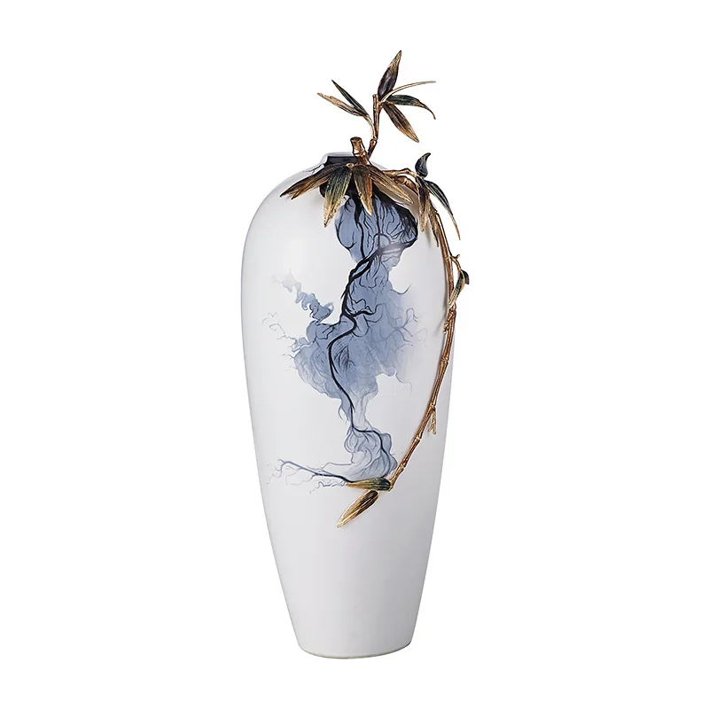 

White round ceramic Chinese enamel, hand-painted art porcelain decoration, vase entrance ornament, high-end sense