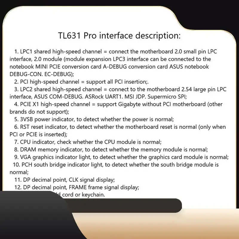 

Диагностическая карта TL631 Pro + карта расширения Диагностическая карта PCI PCI-E Mini PCI-E Многофункциональная материнская плата-T44C