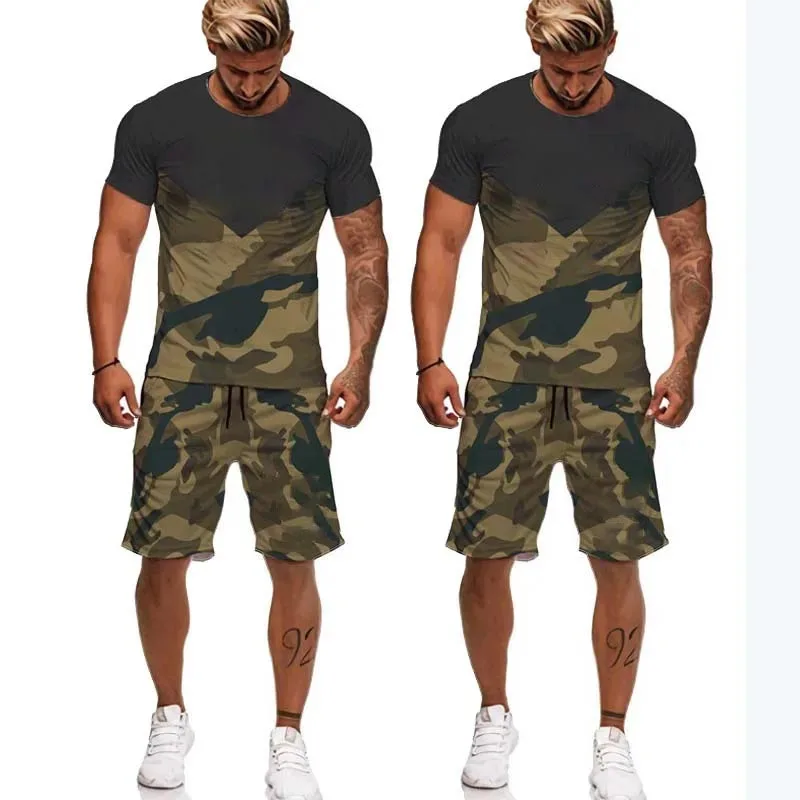 2024 Summer Men\'s T-shirt Camouflage 3D Printed New T-Shirt Sports Casual Short Sleeve Clothes Loose Breathable Top Wholesale