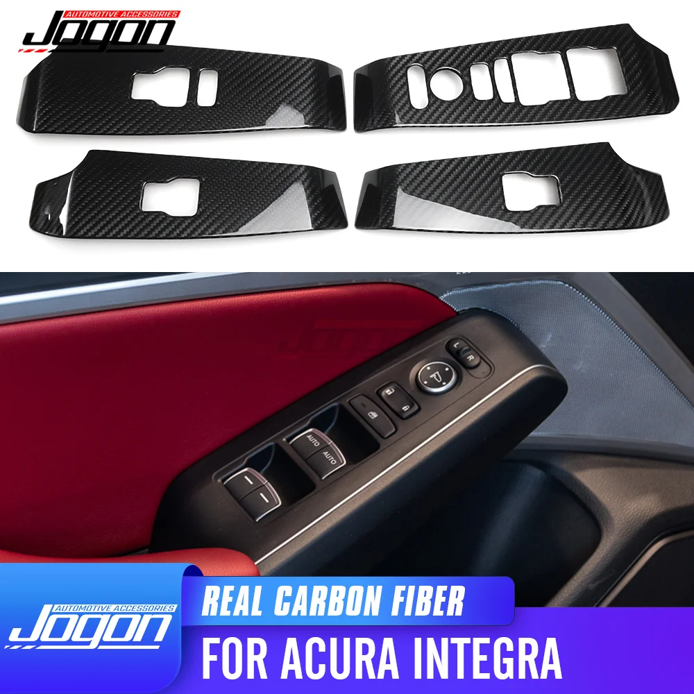 For Acura Integra Type S A-Spec 2022 2023 2024 2025 Carbon Fiber Inner Window Switch Console Cover Interior Accessories 4PCS