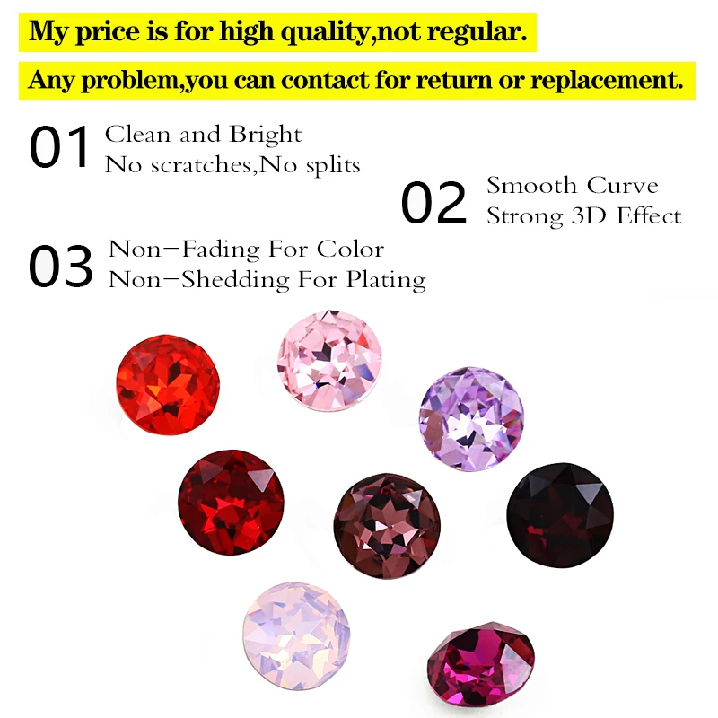 Round Crystal Glass Rhinestones, 3D Glitter Stones, DIY Diamonds for Jewelry Clothing, Garment Beads Decoration