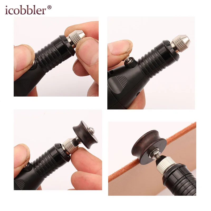 DIY Leather Grinding Tool Electric Polishing Machine Bit Leather Craft Edge Arch Groove Slicker Kit Sandalwood Head Burnisher