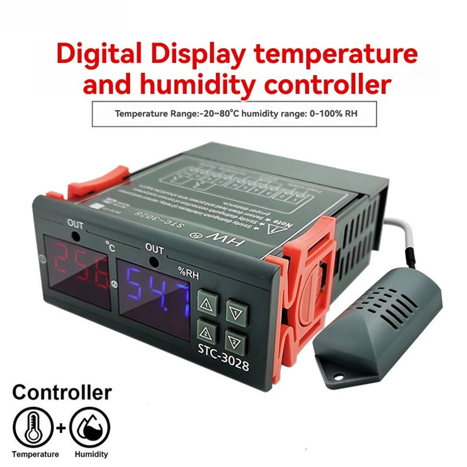 STC-3028 Digital Temperature Controller LED Temperature and Humidity Thermostat Breeding Incubation Adjustable 12V 24V 220V