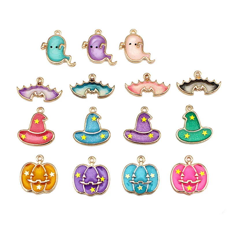 20 pcs/lot Magic Hat Pumpkin Ghost Imp Bat Pendant Making Accessories CharmsEarrings/Necklace Handmade DIY Jewelry Wholesale