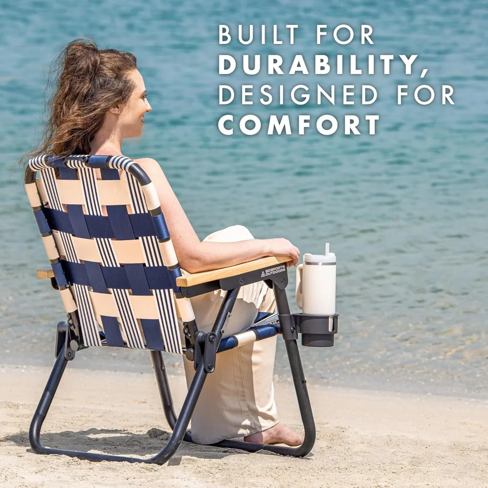 Стул-рюкзак для пляжа, складной стул премиум-класса для кемпинга, алюминиевый каркас с порошковым покрытием, подстаканник, подлокотники, шезлонги