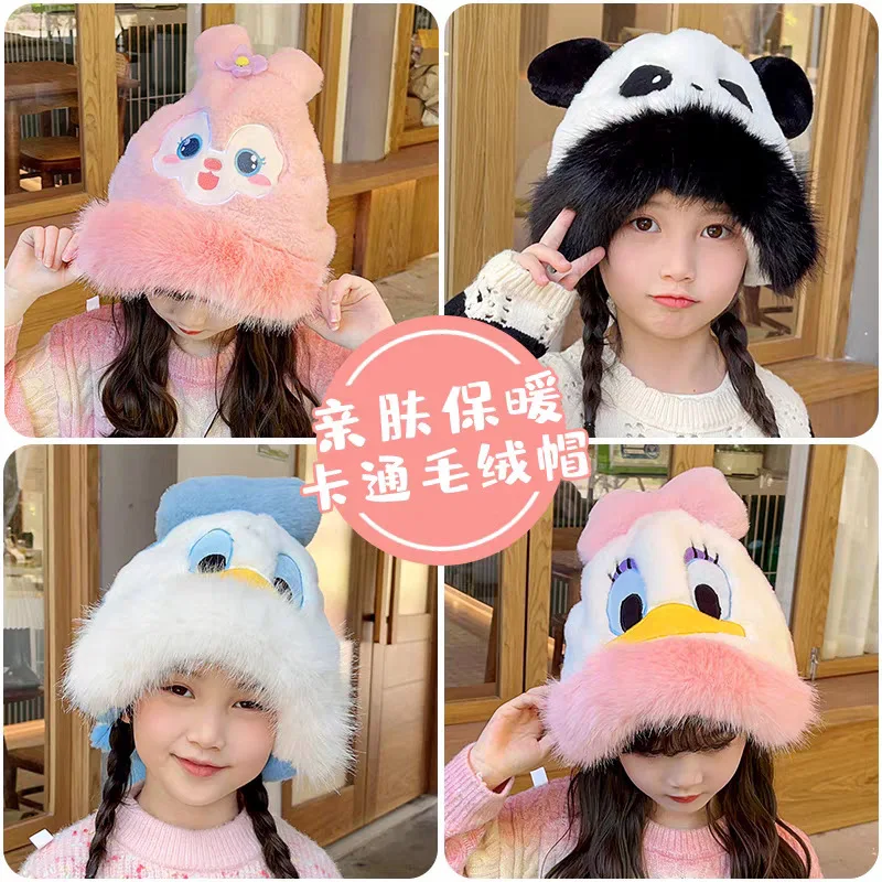 Miniso for Disney Plush Cap Fall and Winter Padded Children's Warm Ear Protection Anti-cold Hat for Girl and Boy Gift 2-10 Year