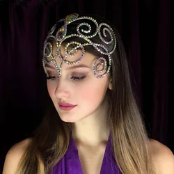 Gorgeous Belly Dance Headpiece Headband Bridal Hair Accessories Hollow Colourful Rhinestone Head Chain for Women Ballroom