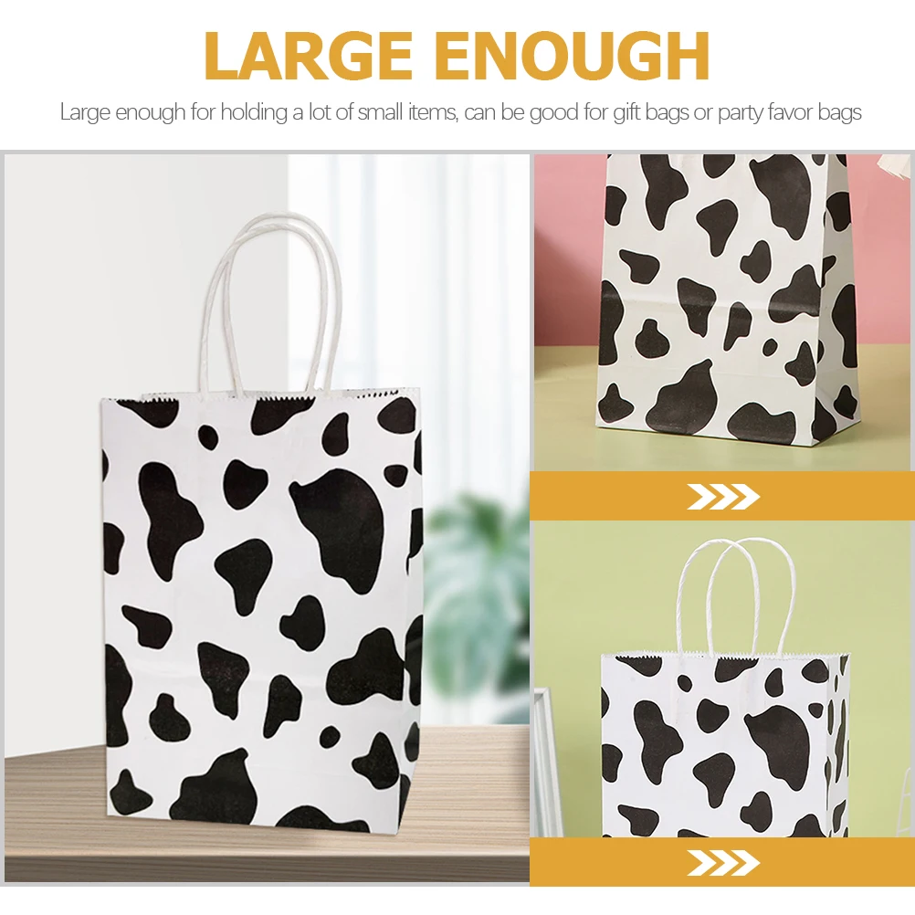 

12 Pcs Animal Handle Paper Cow Print Small Gift Bags Birthday Party Supplies Farm Theme Favor Bags Black White Decor Gift