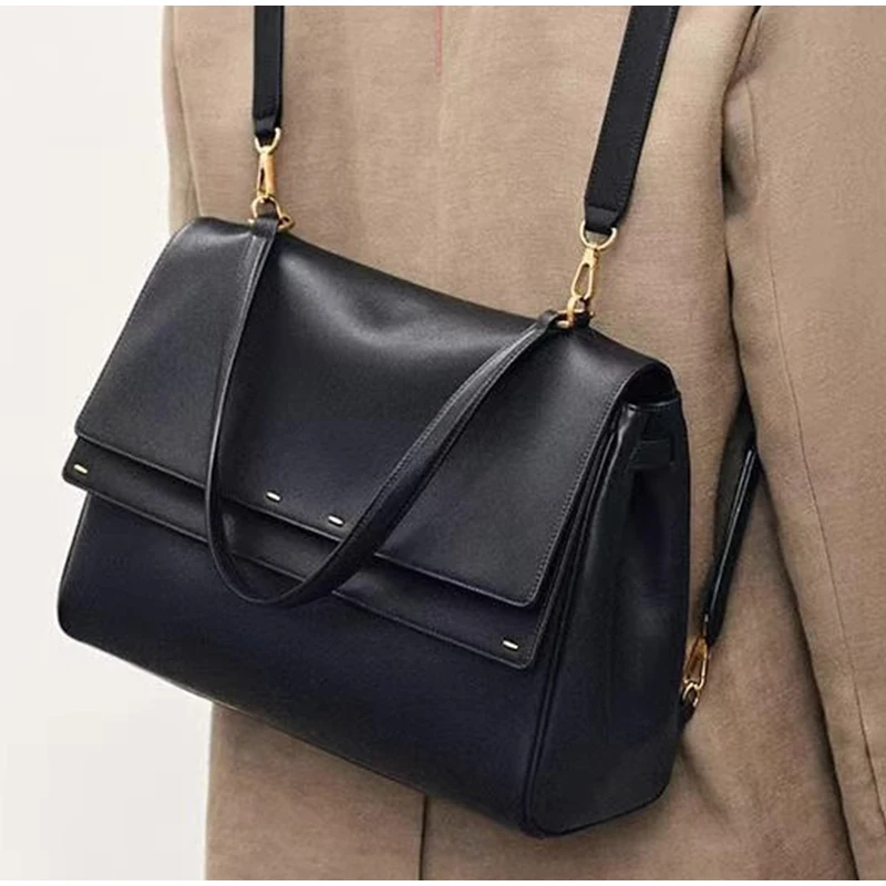 

Brand Double Flap Handbag In Leather Canvas Patchwork Contrast Color Design Shoulder Bag Multifunctional Tote Backpack Briefcase