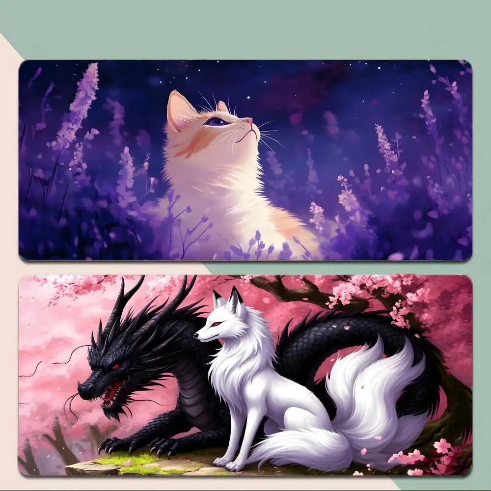 

White Fox Mouse Pad Thick Stitched Edge Gaming Mousepad Large Non-Slip Desk Mat