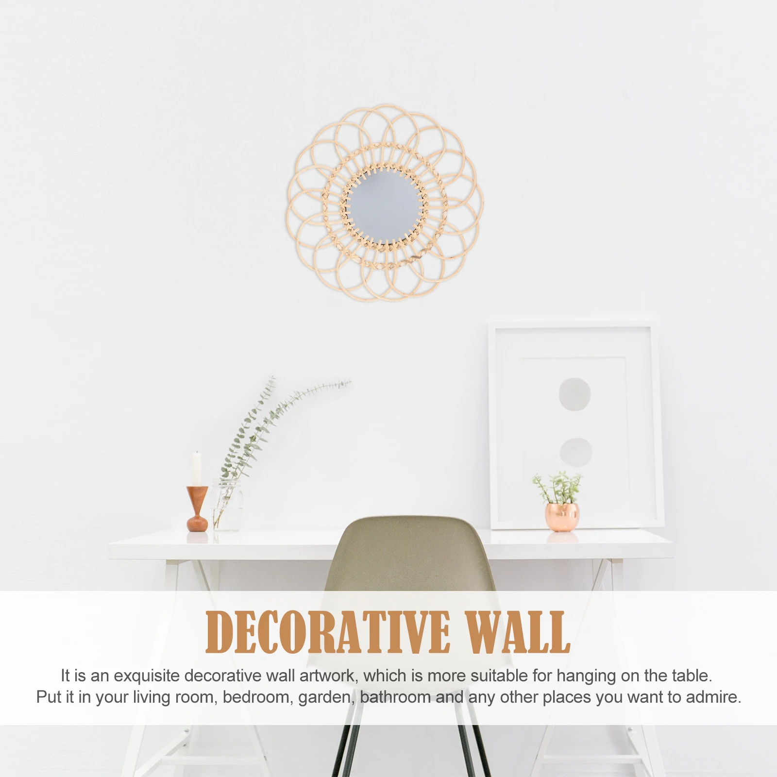 

Nordic Hanging Mirror Bohemian Decor Rattan Wall Wicker Decorative Round Circle