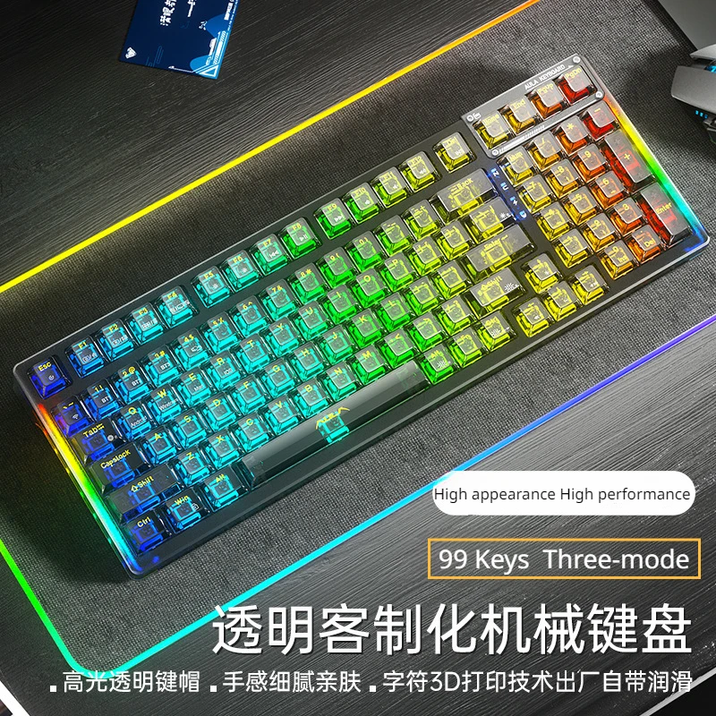 

F98 Customized Mechanical Keyboard Wireless Keyboard Bluetooth Keyboard Transparent Three-mode RGB Hot-swappable Gaming Keyboard
