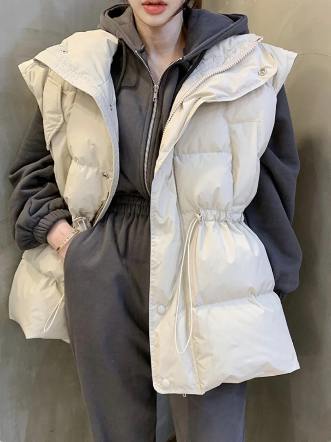 Damesbroodjas Jaet Opstaande Kraag Losse Afslankende Dstring Taille Rits Warm dons Katoenen Vest Bovenkleding