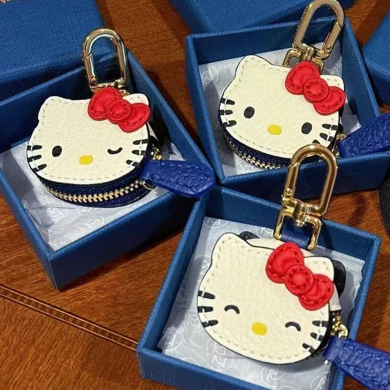 Hello Kitty Keychain Vintage PU Leather Cartoon Accessories Kawaii Charm Japanese Cute Backpack Decoration Women Birthday Gift