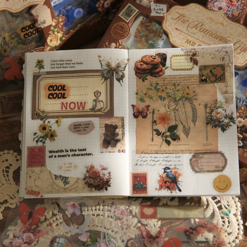 2 Style Stickers Box Creative Retro Romantic Gift Series PET Material Stickers Gifts Handbook DIY Decoration Collage Stationary