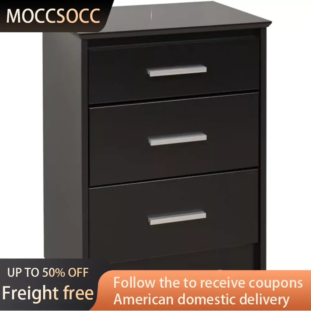 

Black Night Stands Functional 3-Drawer Bedside Table 15.75" D X 20.5" W X 27" H Bed Side Table Freight Free Storage Locker Stand