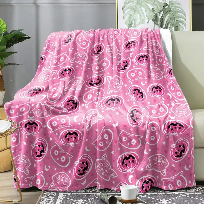 Halloween Rosa Nickerchen-Decke, Warme Weiche Flanell-Decke, Multifunktionale Dekorative Decken, Geschenke für die Feiertage – Detail 15
