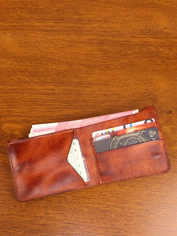 Retro Vegetable Tanned Leather Cowhide Card Holder and Key Wallet Keychain Multifunctional Card Wallet