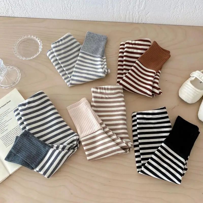 MiniAinis Autumn New Baby Leggings Cotton Girls Striped Patchwork Leggings Infant Stretch Pants Toddler Trousers Boys Clothes