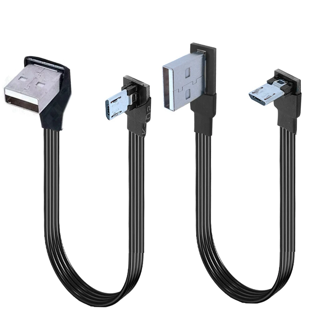 5CM-300CM Super płaski elastyczny kabel USB Micro USB męski do USB męski pod kątem 90 stopni 1M 2M