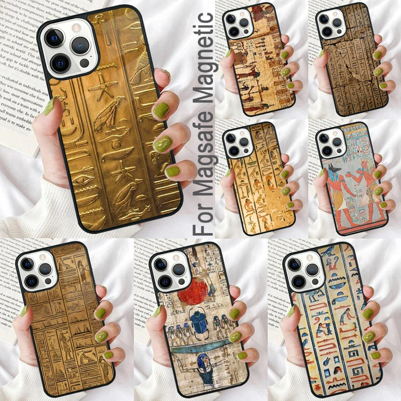 Egyptian Hieroglyphics Magnetic Soft Phone Case for iPhone 16 Promax 15 Pro 13 14 Plus 11 12 Mini MagSafe Coque