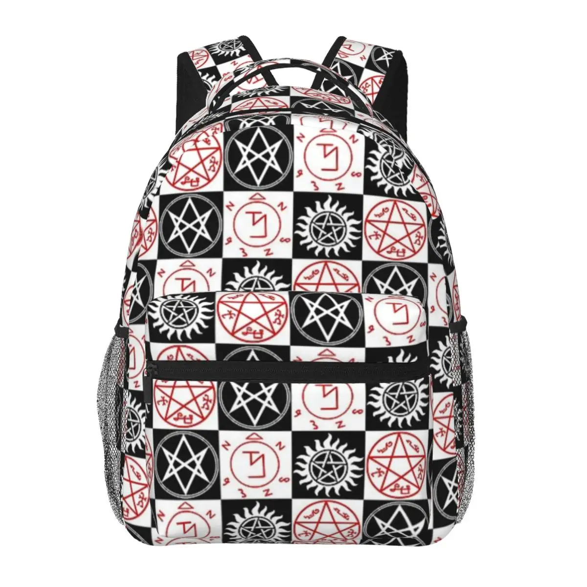 Supernatural Symbols Repeating Pattern Student School Bookbag Canvas Daypack Elementary High College Travel Bags 17in