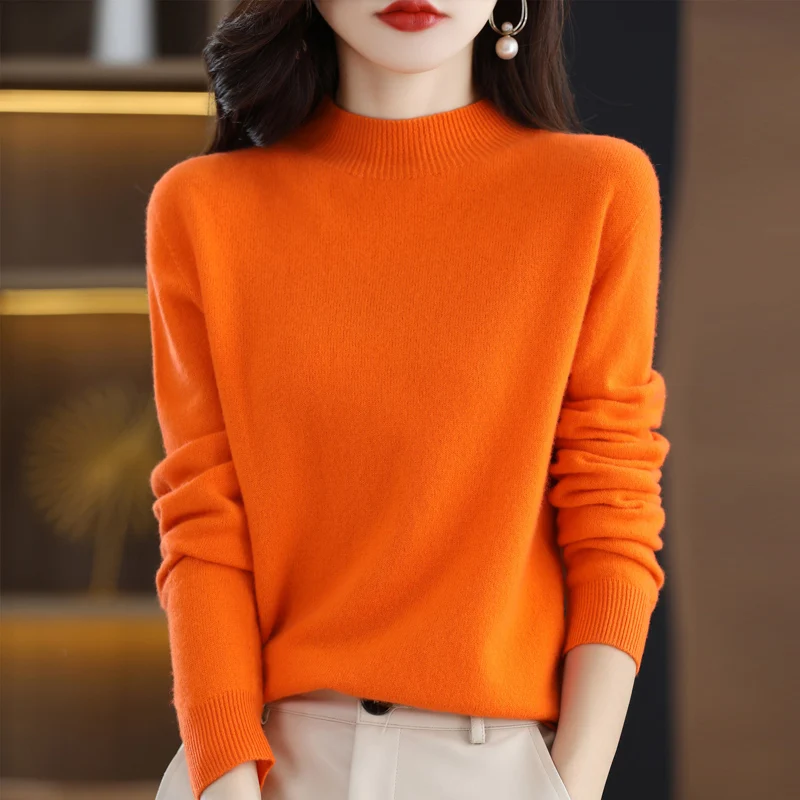 100% Merino Wool Cashmere Sweater Women Knitted Sweater Turtleneck Long Sleeve Pullovers Autumn Winter Clothing Warm Jumper Tops