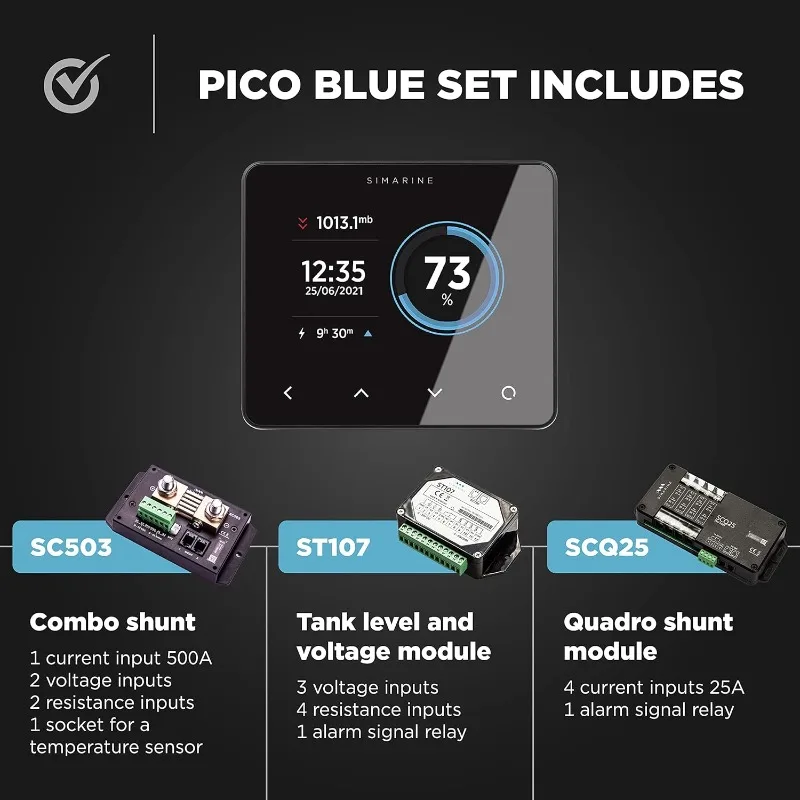 Pico Blue Battery Monitor System Set, Multi-Voltage, Lead Acid & Lithium Battery Compatible, Tank Monitoring, Shunt 500 A, Load