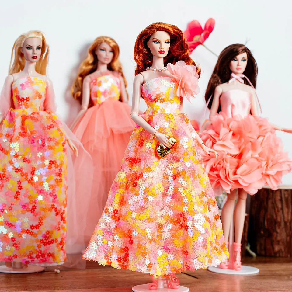 30 centimetri Della Ragazza Della Principessa Supermodelo Vestiti per le Bambole 1/6 di Modo di Lusso Serie Arancione Fiore Abito Da Sera Set FAI DA TE Dress Up Play House Toys