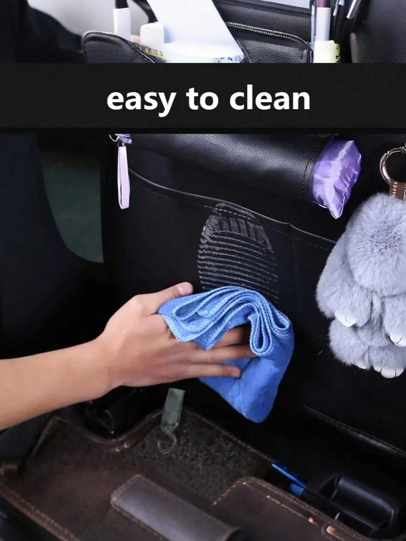 Car Seat Back Organizer - Multi-Pocket & Cup Holder & Trash Bin Design with Tray to Store 11-inch Tablet for Cars, Durable PU Le