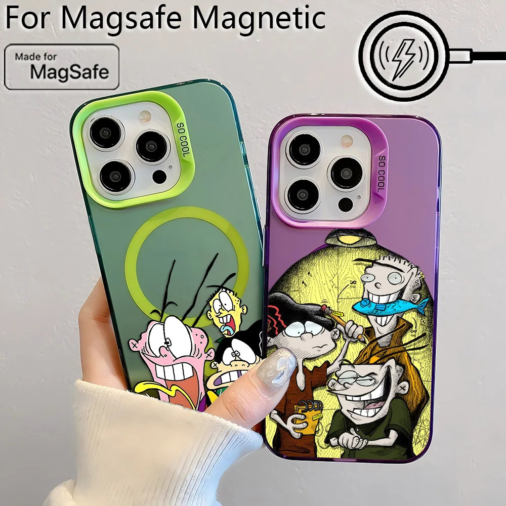 حافظة مغناطيسية كارتونية E-Ed Edd N Eddy Magsafe لهاتف آيفون 11 12 13 14 15 16 Pro Max Plus غطاء خلفي ناعم مطلي بالفضة ومضاد للسقوط