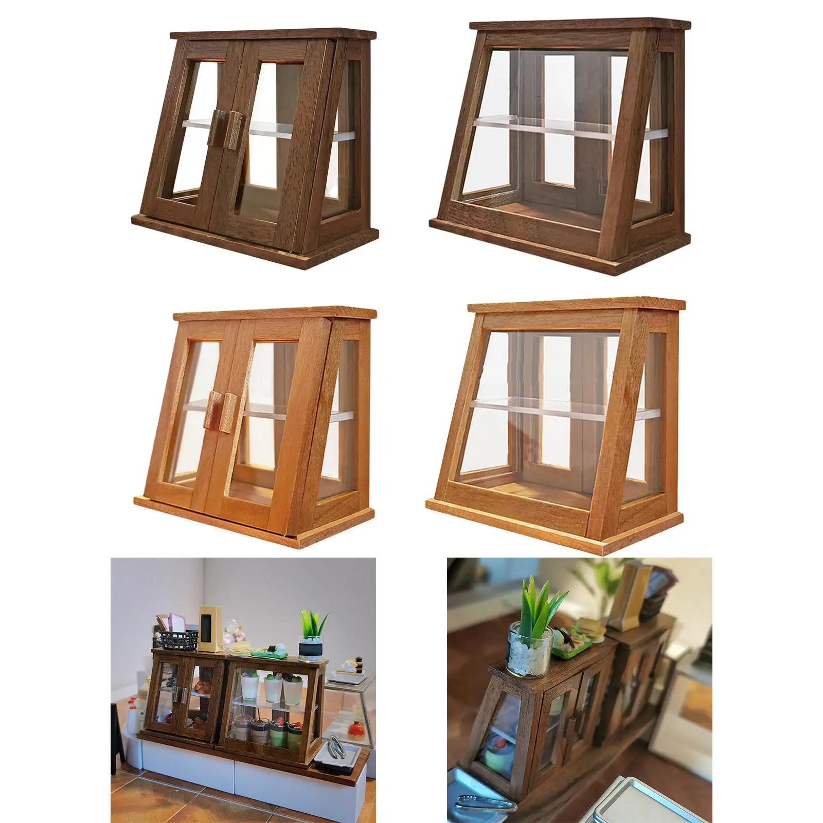 Puppenhaus-Bäckerei-Vitrine, Puppenhausmöbel aus Holz im Maßstab 1:12 Puppenhaus