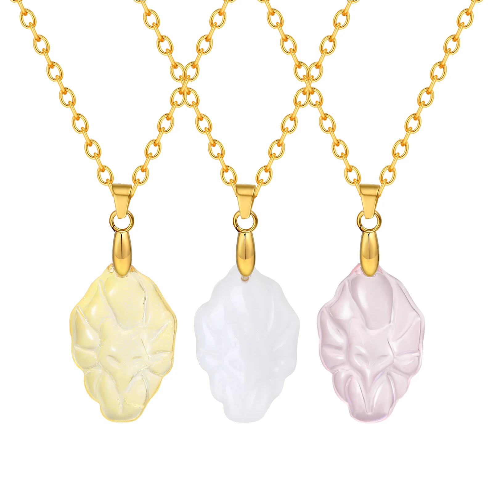 Fluorite Fox Necklace for Women, Healing Crystal Pendant Protection Amulet Jewelry