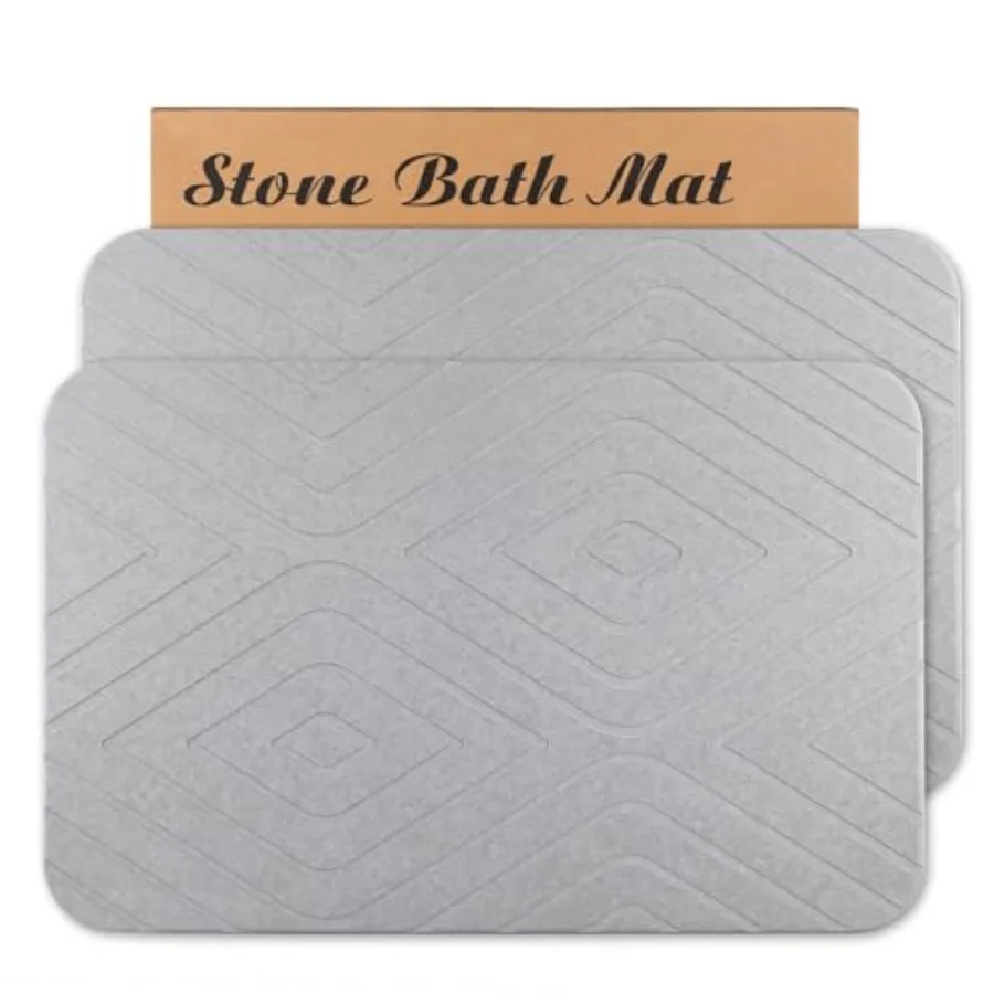 

Stone Bath Mat 2 Pack Diatomaceous Earth Shower Mat Non-Slip Super Absorbent Quick Drying Bathroom Floor Mat 24x15