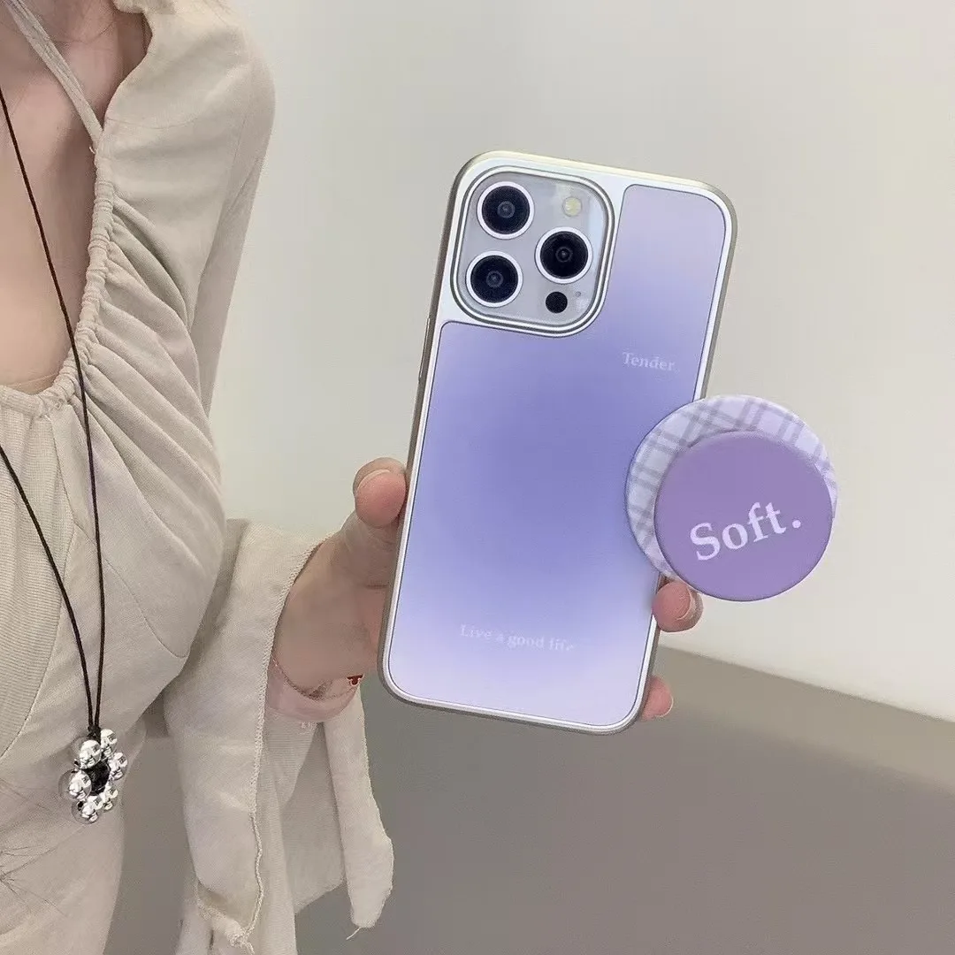 

Магнитный чехол-подставка для телефона с серебряными краями и матовым фиолетовым градиентом для iPhone 16/15/14/3, совместимый с подставкой для iPhone и