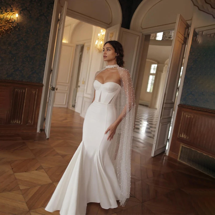 

Customized Sleeveless Mermaid Wedding Gown Backless Lace Up Bridal Gown Sweetheart With Beads vestidos de novia