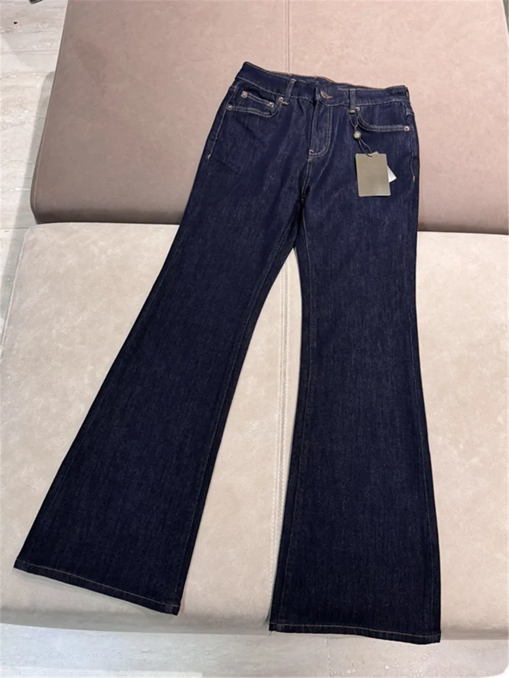 Spring 2025 Women's Flared Jeans Slim-Fit Stretch Female Trousers High Waist Solid Color Casual Ladies Denim Pants