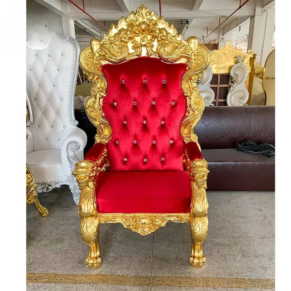 Luxury Royal Exquisite Diamond Wedding Event Gold Frame Lion King Queen King Seat Red