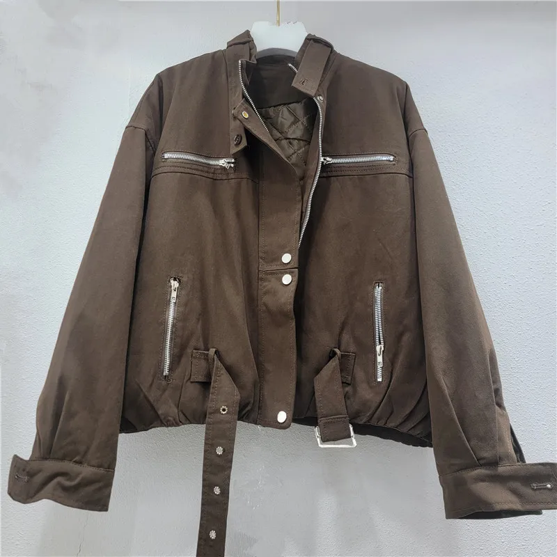 Korte jassen Parka's Dames Ritsjassen Opstaande kraag Casual losse Y2k Streetwear Elegante jas Werkjas Herfst Winter 2025