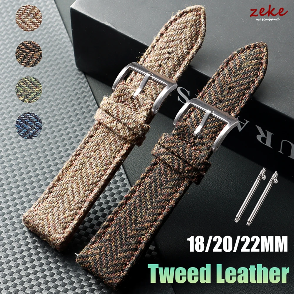 

Vintage Weave Bracelet Genuine Leather Nylon Watch Band 18mm 20mm 22mm Quick Release Strap for Men Women Replacement Wristband