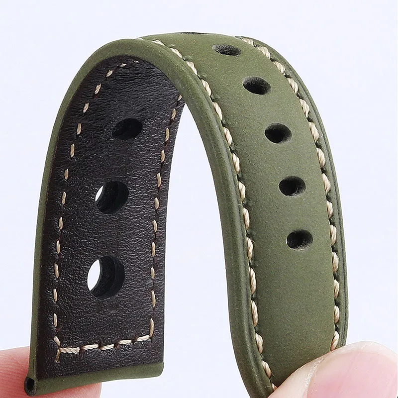 For Panerai Breitling Super Ocean Avenger Yellow Wolf Blackbird Retro Porous Breathable Leather Watch Strap Men 20mm 22mm 24mm view 5